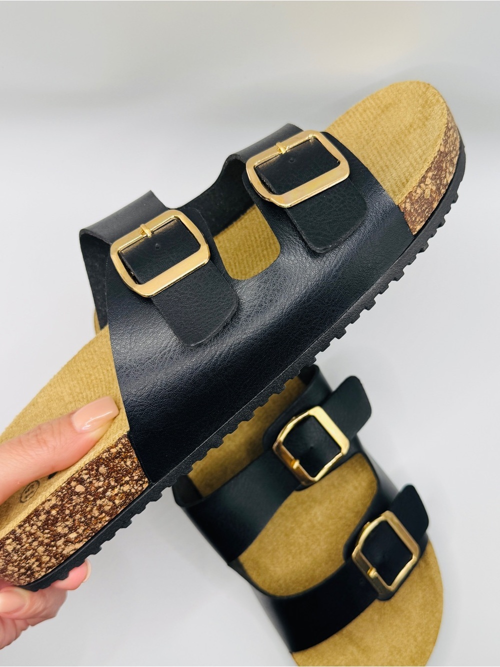 NWT Classic Double Buckle Black Cork Footbed Sandals - Size 6 - Picture 7 of 8